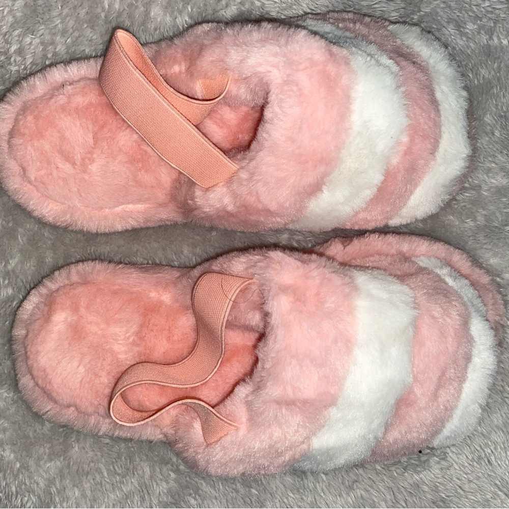 Pink & white Furry Slippers